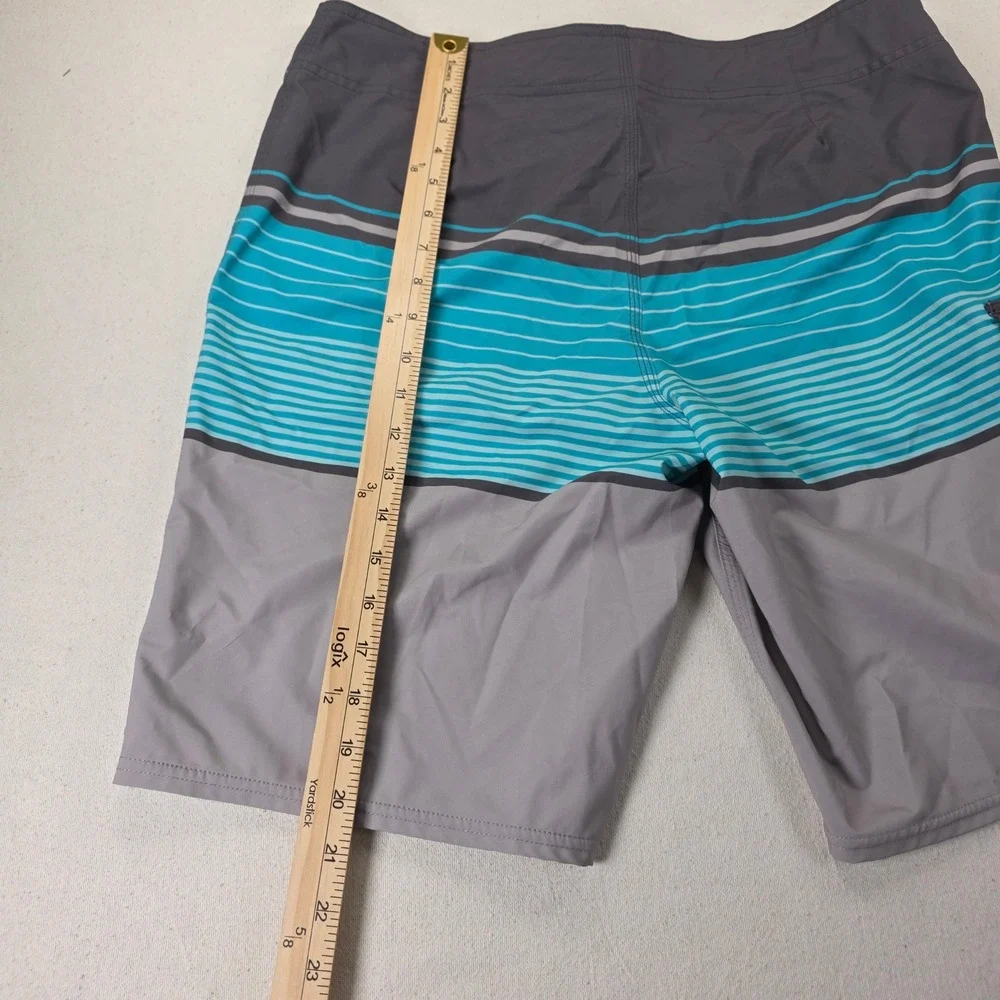 ONeill Hyperdry Mens Board Shorts Grey Turquoise Striped Swim Trunks Size 33